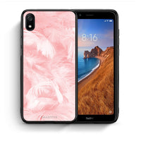 Thumbnail for Θήκη Xiaomi Redmi 7A Pink Feather Boho από τη Smartfits με σχέδιο στο πίσω μέρος και μαύρο περίβλημα | Xiaomi Redmi 7A Pink Feather Boho case with colorful back and black bezels