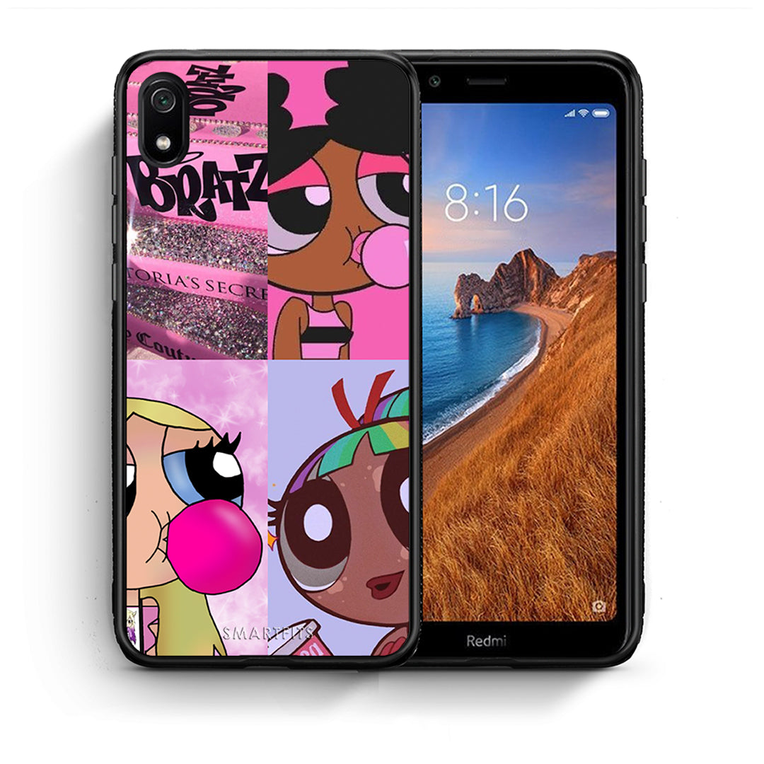 Θήκη Αγίου Βαλεντίνου Xiaomi Redmi 7A Bubble Girls από τη Smartfits με σχέδιο στο πίσω μέρος και μαύρο περίβλημα | Xiaomi Redmi 7A Bubble Girls case with colorful back and black bezels