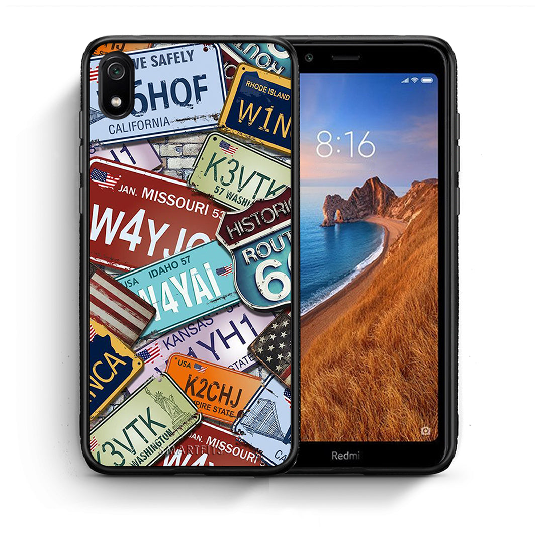 Θήκη Xiaomi Redmi 7A Car Plates από τη Smartfits με σχέδιο στο πίσω μέρος και μαύρο περίβλημα | Xiaomi Redmi 7A Car Plates case with colorful back and black bezels
