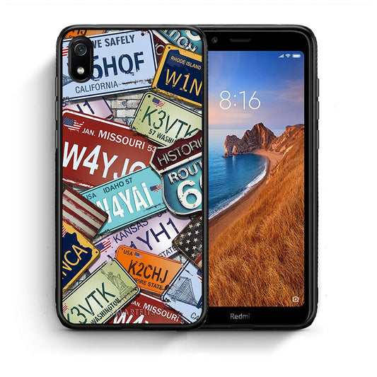 Θήκη Xiaomi Redmi 7A Car Plates από τη Smartfits με σχέδιο στο πίσω μέρος και μαύρο περίβλημα | Xiaomi Redmi 7A Car Plates case with colorful back and black bezels