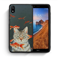 Thumbnail for Θήκη Xiaomi Redmi 7A Cat Goldfish από τη Smartfits με σχέδιο στο πίσω μέρος και μαύρο περίβλημα | Xiaomi Redmi 7A Cat Goldfish case with colorful back and black bezels