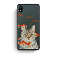 Thumbnail for Xiaomi Redmi 7A Cat Goldfish θήκη από τη Smartfits με σχέδιο στο πίσω μέρος και μαύρο περίβλημα | Smartphone case with colorful back and black bezels by Smartfits