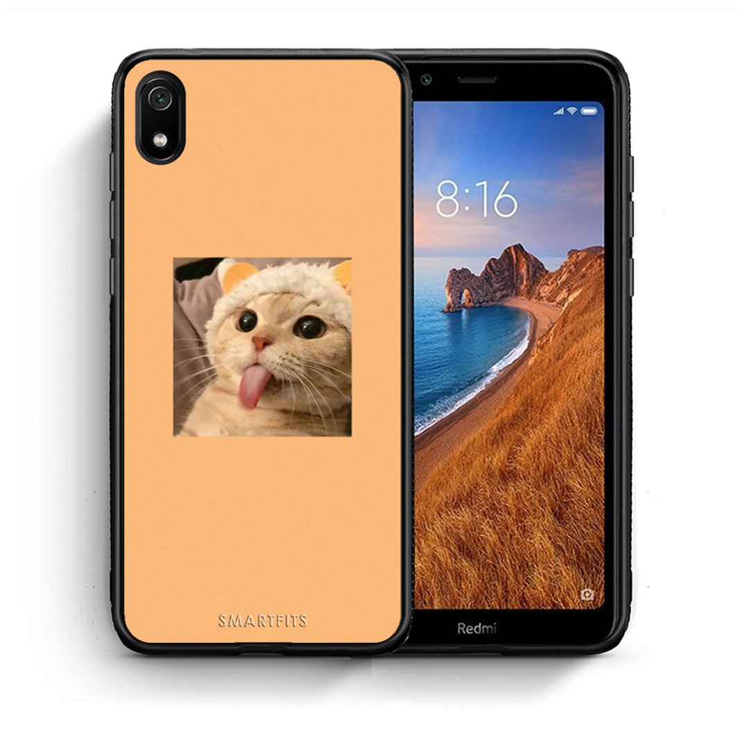 Θήκη Xiaomi Redmi 7A Cat Tongue από τη Smartfits με σχέδιο στο πίσω μέρος και μαύρο περίβλημα | Xiaomi Redmi 7A Cat Tongue case with colorful back and black bezels