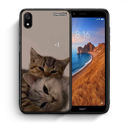 Θήκη Xiaomi Redmi 7A Cats In Love από τη Smartfits με σχέδιο στο πίσω μέρος και μαύρο περίβλημα | Xiaomi Redmi 7A Cats In Love case with colorful back and black bezels