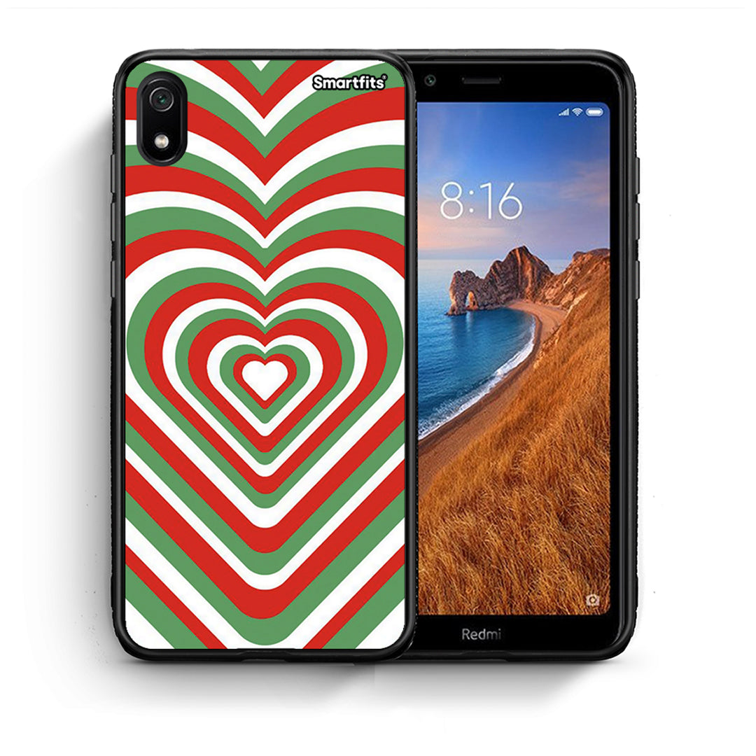 Θήκη Xiaomi Redmi 7A Christmas Hearts από τη Smartfits με σχέδιο στο πίσω μέρος και μαύρο περίβλημα | Xiaomi Redmi 7A Christmas Hearts case with colorful back and black bezels