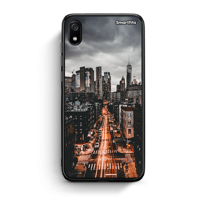 Xiaomi Redmi 7A City Lights θήκη από τη Smartfits με σχέδιο στο πίσω μέρος και μαύρο περίβλημα | Smartphone case with colorful back and black bezels by Smartfits