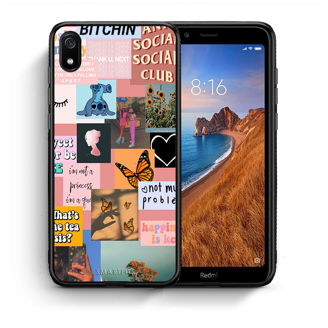 Θήκη Αγίου Βαλεντίνου Xiaomi Redmi 7A Collage Bitchin από τη Smartfits με σχέδιο στο πίσω μέρος και μαύρο περίβλημα | Xiaomi Redmi 7A Collage Bitchin case with colorful back and black bezels