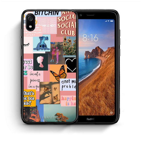 Θήκη Αγίου Βαλεντίνου Xiaomi Redmi 7A Collage Bitchin από τη Smartfits με σχέδιο στο πίσω μέρος και μαύρο περίβλημα | Xiaomi Redmi 7A Collage Bitchin case with colorful back and black bezels