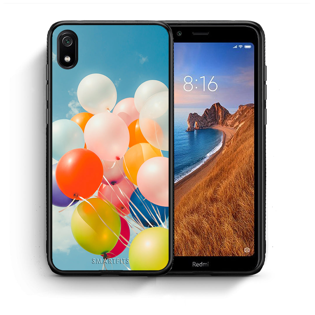 Θήκη Xiaomi Redmi 7A Colorful Balloons από τη Smartfits με σχέδιο στο πίσω μέρος και μαύρο περίβλημα | Xiaomi Redmi 7A Colorful Balloons case with colorful back and black bezels
