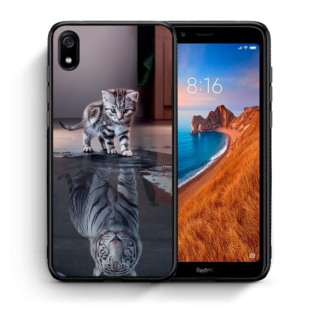 Θήκη Xiaomi Redmi 7A Tiger Cute από τη Smartfits με σχέδιο στο πίσω μέρος και μαύρο περίβλημα | Xiaomi Redmi 7A Tiger Cute case with colorful back and black bezels