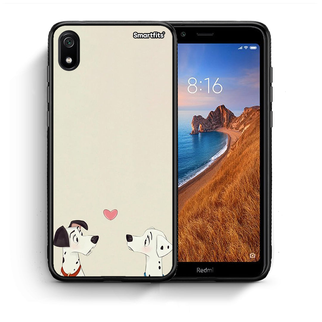 Θήκη Xiaomi Redmi 7A Dalmatians Love από τη Smartfits με σχέδιο στο πίσω μέρος και μαύρο περίβλημα | Xiaomi Redmi 7A Dalmatians Love case with colorful back and black bezels
