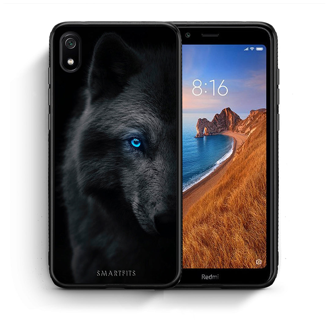 Θήκη Xiaomi Redmi 7A Dark Wolf από τη Smartfits με σχέδιο στο πίσω μέρος και μαύρο περίβλημα | Xiaomi Redmi 7A Dark Wolf case with colorful back and black bezels