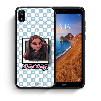 Θήκη Αγίου Βαλεντίνου Xiaomi Redmi 7A Devil Baby από τη Smartfits με σχέδιο στο πίσω μέρος και μαύρο περίβλημα | Xiaomi Redmi 7A Devil Baby case with colorful back and black bezels