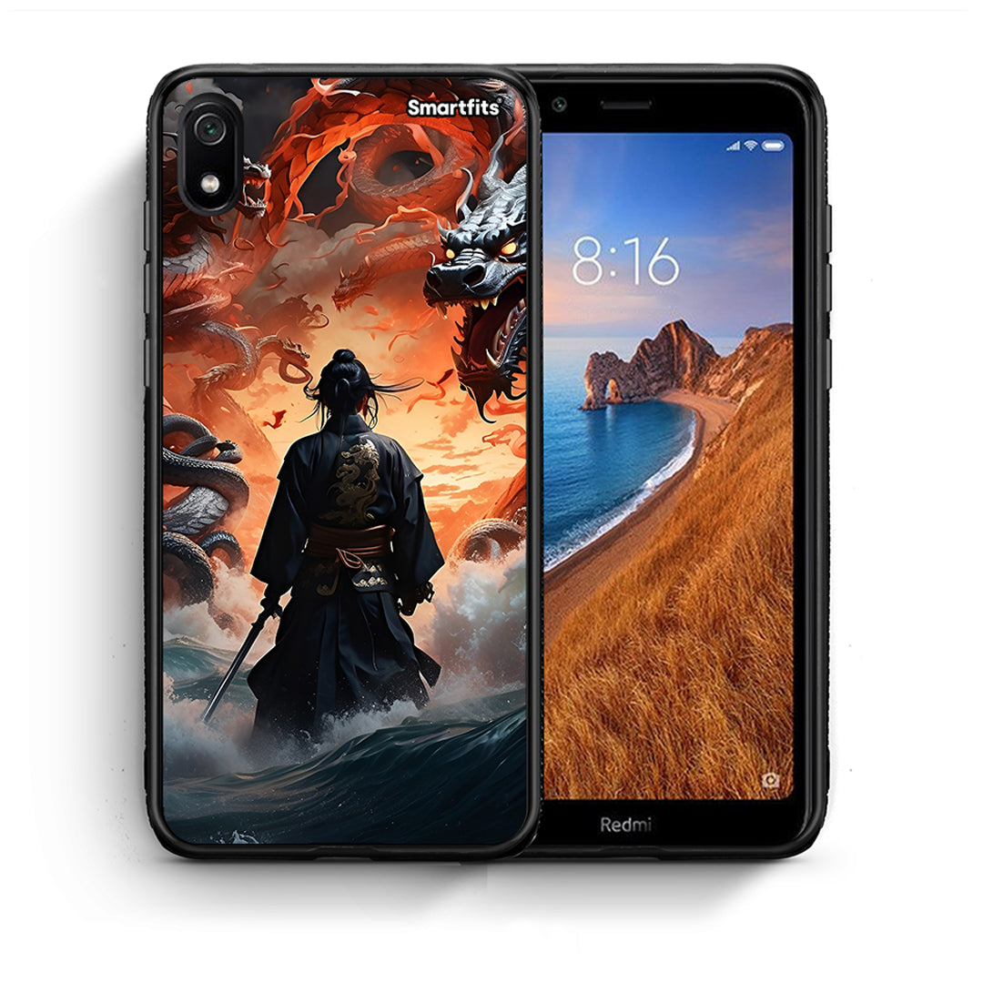 Θήκη Xiaomi Redmi 7A Dragons Fight από τη Smartfits με σχέδιο στο πίσω μέρος και μαύρο περίβλημα | Xiaomi Redmi 7A Dragons Fight case with colorful back and black bezels