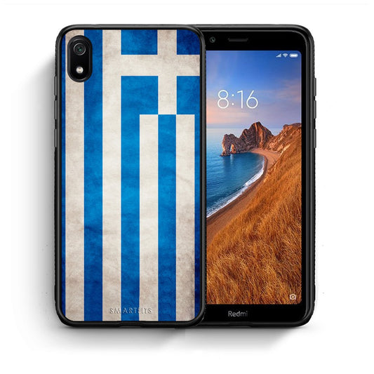 Θήκη Xiaomi Redmi 7A Greek Flag από τη Smartfits με σχέδιο στο πίσω μέρος και μαύρο περίβλημα | Xiaomi Redmi 7A Greek Flag case with colorful back and black bezels