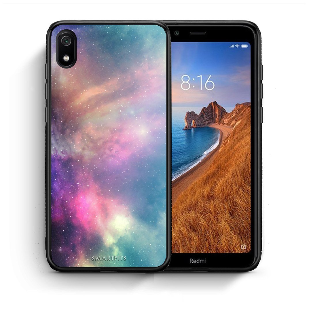 Θήκη Xiaomi Redmi 7A Rainbow Galaxy από τη Smartfits με σχέδιο στο πίσω μέρος και μαύρο περίβλημα | Xiaomi Redmi 7A Rainbow Galaxy case with colorful back and black bezels