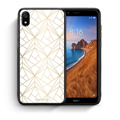 Θήκη Xiaomi Redmi 7A Luxury White Geometric από τη Smartfits με σχέδιο στο πίσω μέρος και μαύρο περίβλημα | Xiaomi Redmi 7A Luxury White Geometric case with colorful back and black bezels