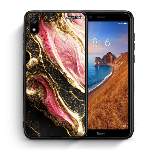 Θήκη Xiaomi Redmi 7A Glamorous Pink Marble από τη Smartfits με σχέδιο στο πίσω μέρος και μαύρο περίβλημα | Xiaomi Redmi 7A Glamorous Pink Marble case with colorful back and black bezels