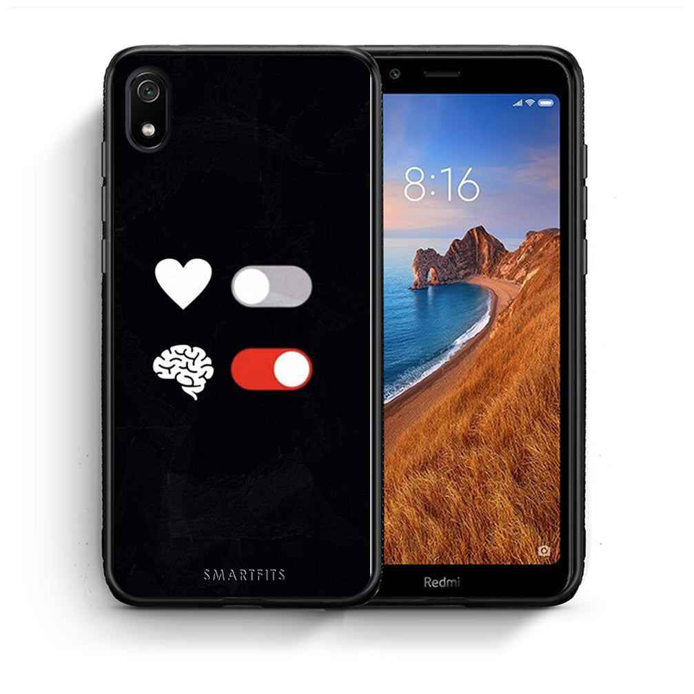 Θήκη Αγίου Βαλεντίνου Xiaomi Redmi 7A Heart Vs Brain από τη Smartfits με σχέδιο στο πίσω μέρος και μαύρο περίβλημα | Xiaomi Redmi 7A Heart Vs Brain case with colorful back and black bezels