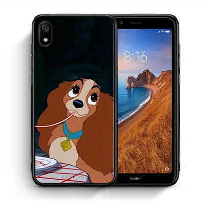 Θήκη Αγίου Βαλεντίνου Xiaomi Redmi 7A Lady And Tramp 2 από τη Smartfits με σχέδιο στο πίσω μέρος και μαύρο περίβλημα | Xiaomi Redmi 7A Lady And Tramp 2 case with colorful back and black bezels