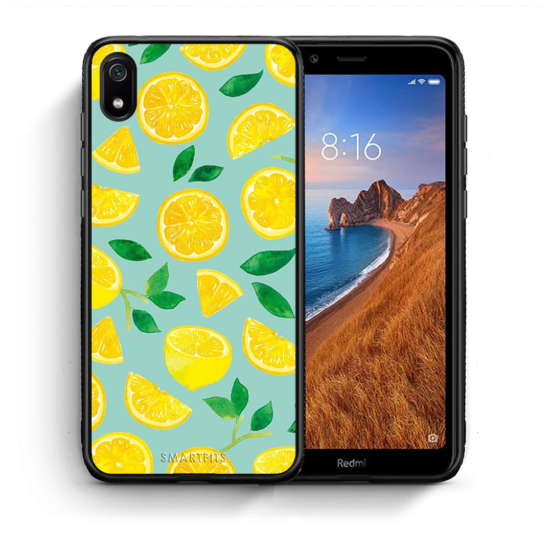 Θήκη Xiaomi Redmi 7A Lemons από τη Smartfits με σχέδιο στο πίσω μέρος και μαύρο περίβλημα | Xiaomi Redmi 7A Lemons case with colorful back and black bezels