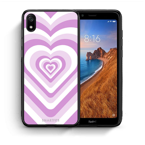 Θήκη Xiaomi Redmi 7A Lilac Hearts από τη Smartfits με σχέδιο στο πίσω μέρος και μαύρο περίβλημα | Xiaomi Redmi 7A Lilac Hearts case with colorful back and black bezels