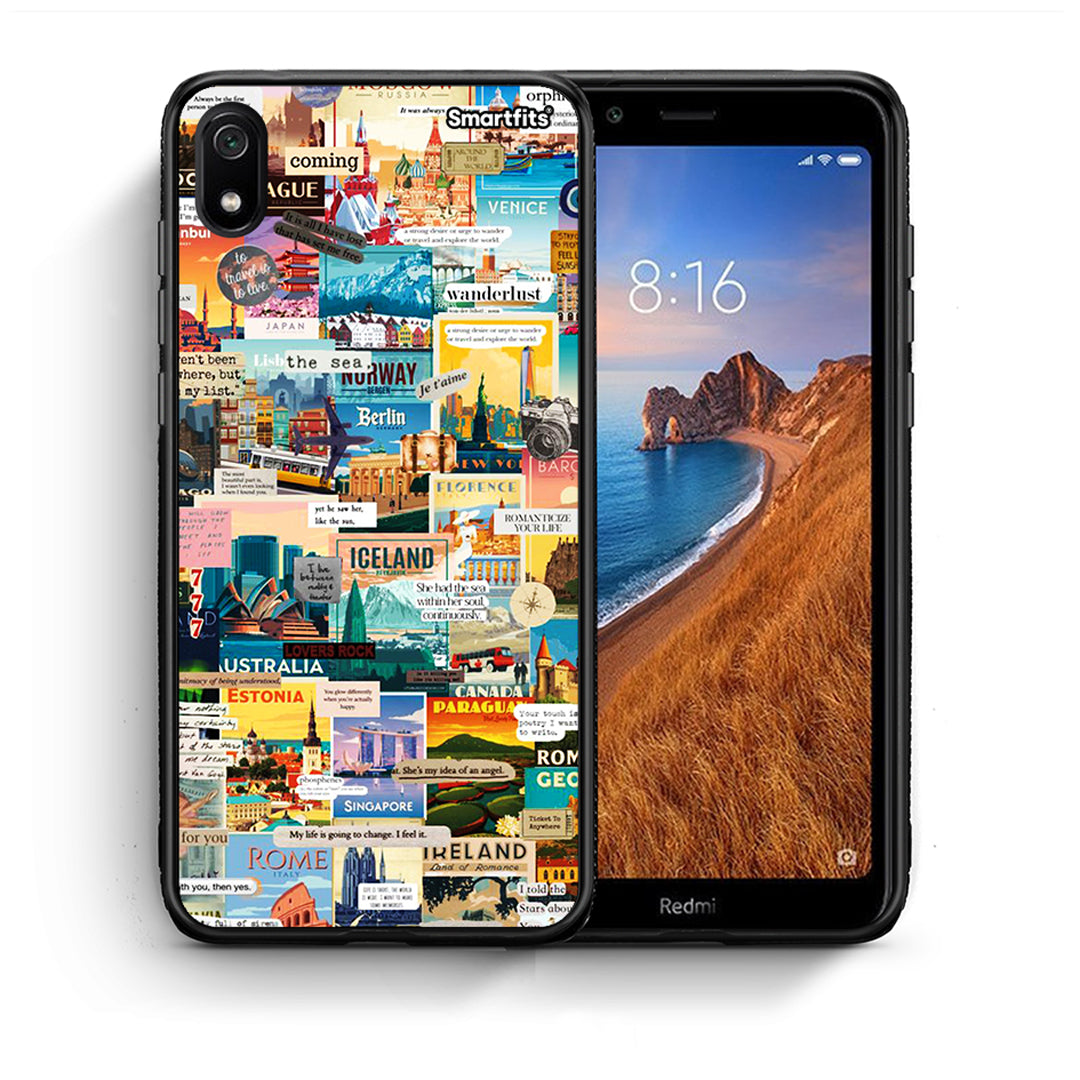 Θήκη Xiaomi Redmi 7A Live To Travel από τη Smartfits με σχέδιο στο πίσω μέρος και μαύρο περίβλημα | Xiaomi Redmi 7A Live To Travel case with colorful back and black bezels
