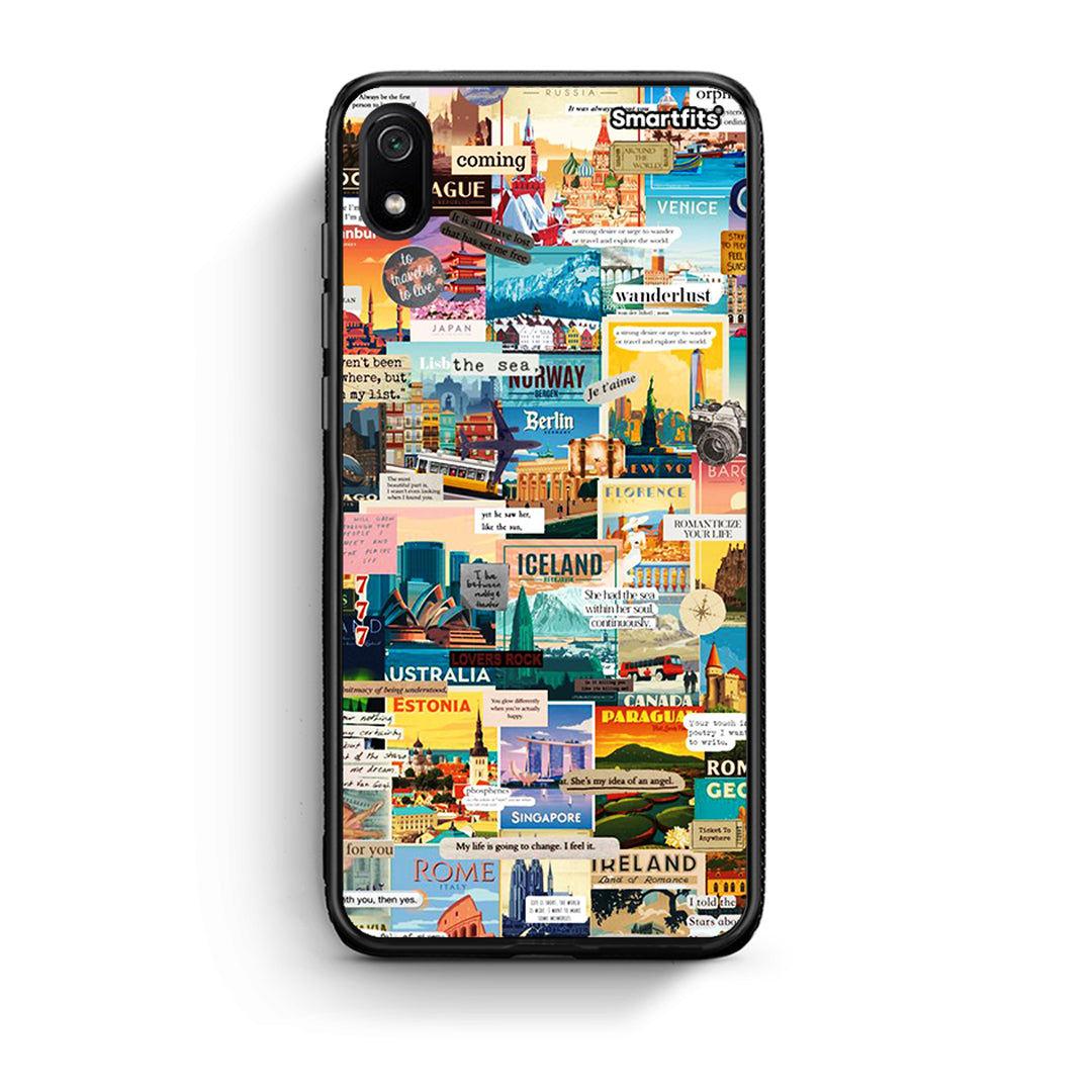 Xiaomi Redmi 7A Live To Travel θήκη από τη Smartfits με σχέδιο στο πίσω μέρος και μαύρο περίβλημα | Smartphone case with colorful back and black bezels by Smartfits
