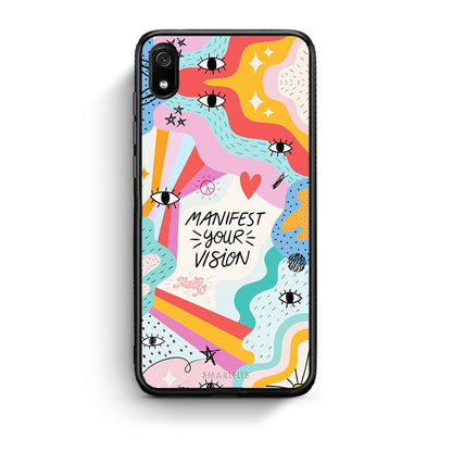 Xiaomi Redmi 7A Manifest Your Vision θήκη από τη Smartfits με σχέδιο στο πίσω μέρος και μαύρο περίβλημα | Smartphone case with colorful back and black bezels by Smartfits