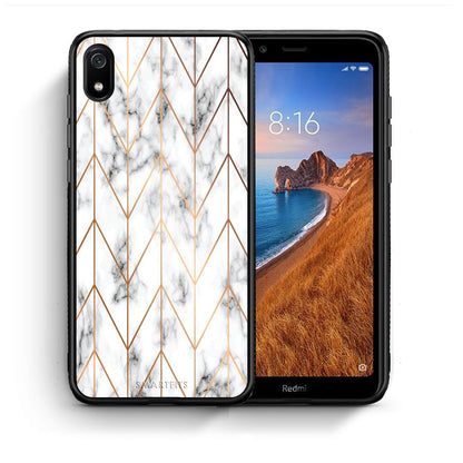 Θήκη Xiaomi Redmi 7A Gold Geometric Marble από τη Smartfits με σχέδιο στο πίσω μέρος και μαύρο περίβλημα | Xiaomi Redmi 7A Gold Geometric Marble case with colorful back and black bezels