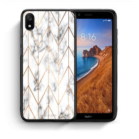 Thumbnail for Θήκη Xiaomi Redmi 7A Gold Geometric Marble από τη Smartfits με σχέδιο στο πίσω μέρος και μαύρο περίβλημα | Xiaomi Redmi 7A Gold Geometric Marble case with colorful back and black bezels