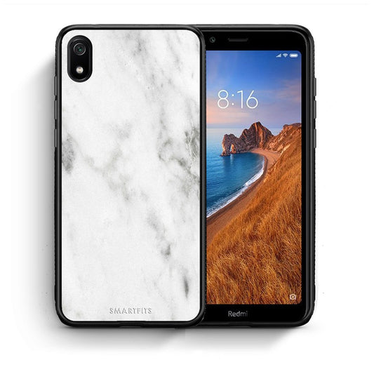 Θήκη Xiaomi Redmi 7A White Marble από τη Smartfits με σχέδιο στο πίσω μέρος και μαύρο περίβλημα | Xiaomi Redmi 7A White Marble case with colorful back and black bezels