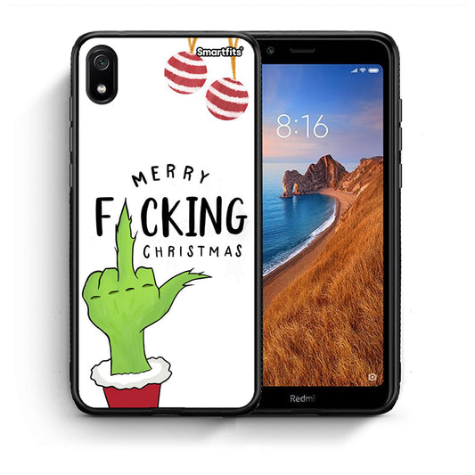 Θήκη Xiaomi Redmi 7A Merry F Xmas από τη Smartfits με σχέδιο στο πίσω μέρος και μαύρο περίβλημα | Xiaomi Redmi 7A Merry F Xmas case with colorful back and black bezels