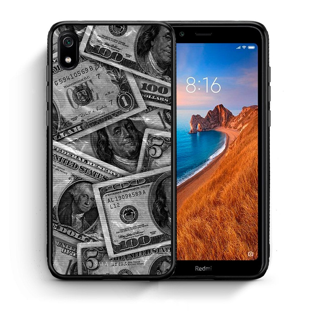Θήκη Xiaomi Redmi 7A Money Dollars από τη Smartfits με σχέδιο στο πίσω μέρος και μαύρο περίβλημα | Xiaomi Redmi 7A Money Dollars case with colorful back and black bezels