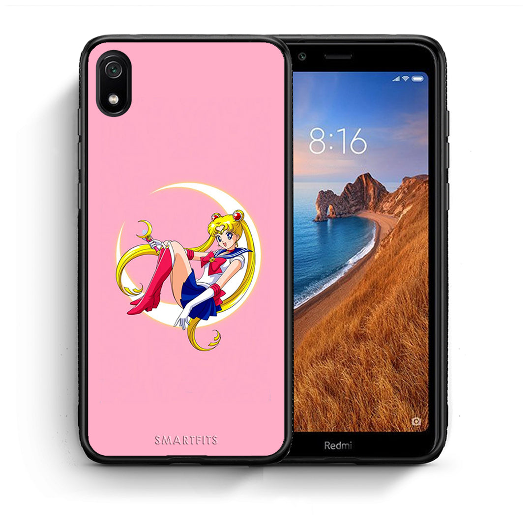 Θήκη Xiaomi Redmi 7A Moon Girl από τη Smartfits με σχέδιο στο πίσω μέρος και μαύρο περίβλημα | Xiaomi Redmi 7A Moon Girl case with colorful back and black bezels