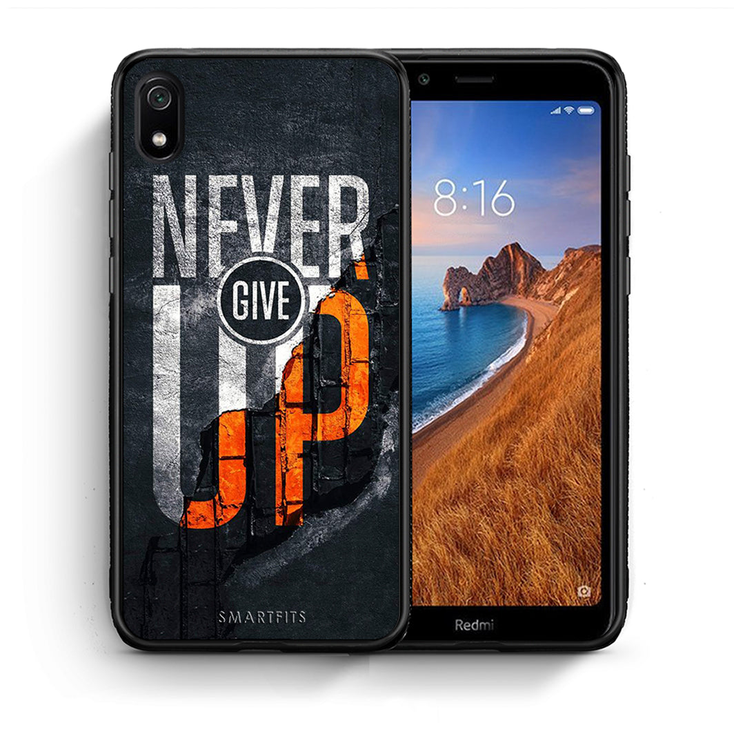 Θήκη Αγίου Βαλεντίνου Xiaomi Redmi 7A Never Give Up από τη Smartfits με σχέδιο στο πίσω μέρος και μαύρο περίβλημα | Xiaomi Redmi 7A Never Give Up case with colorful back and black bezels