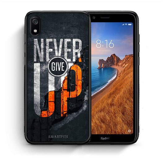 Θήκη Αγίου Βαλεντίνου Xiaomi Redmi 7A Never Give Up από τη Smartfits με σχέδιο στο πίσω μέρος και μαύρο περίβλημα | Xiaomi Redmi 7A Never Give Up case with colorful back and black bezels