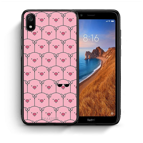 Θήκη Xiaomi Redmi 7A Pig Glasses από τη Smartfits με σχέδιο στο πίσω μέρος και μαύρο περίβλημα | Xiaomi Redmi 7A Pig Glasses case with colorful back and black bezels