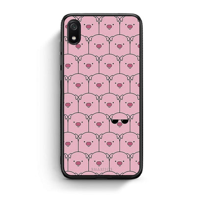 Xiaomi Redmi 7A Pig Glasses θήκη από τη Smartfits με σχέδιο στο πίσω μέρος και μαύρο περίβλημα | Smartphone case with colorful back and black bezels by Smartfits
