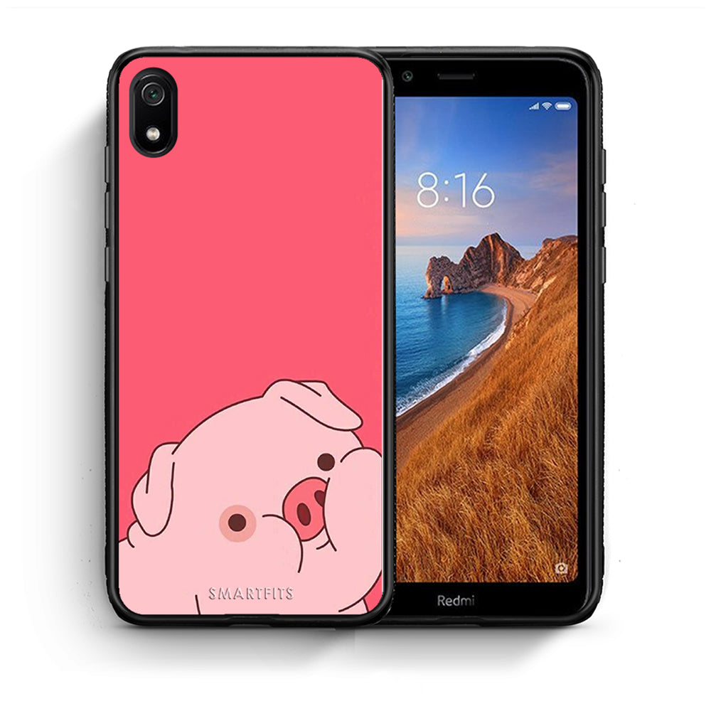 Θήκη Αγίου Βαλεντίνου Xiaomi Redmi 7A Pig Love 1 από τη Smartfits με σχέδιο στο πίσω μέρος και μαύρο περίβλημα | Xiaomi Redmi 7A Pig Love 1 case with colorful back and black bezels