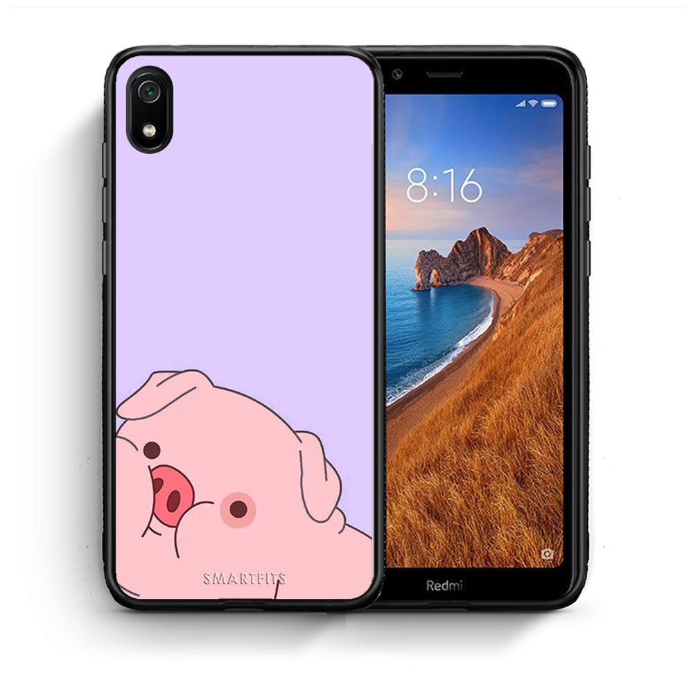 Θήκη Αγίου Βαλεντίνου Xiaomi Redmi 7A Pig Love 2 από τη Smartfits με σχέδιο στο πίσω μέρος και μαύρο περίβλημα | Xiaomi Redmi 7A Pig Love 2 case with colorful back and black bezels