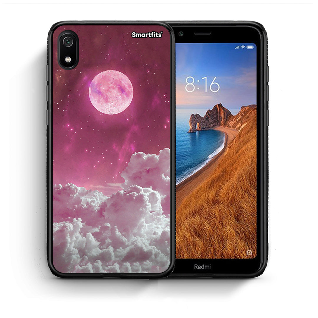 Θήκη Xiaomi Redmi 7A Pink Moon από τη Smartfits με σχέδιο στο πίσω μέρος και μαύρο περίβλημα | Xiaomi Redmi 7A Pink Moon case with colorful back and black bezels