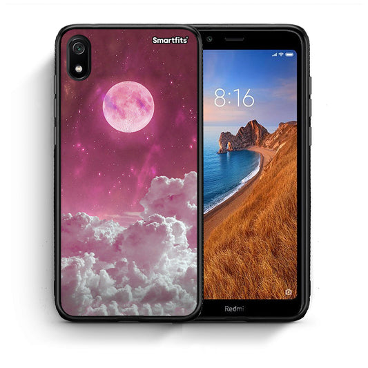 Θήκη Xiaomi Redmi 7A Pink Moon από τη Smartfits με σχέδιο στο πίσω μέρος και μαύρο περίβλημα | Xiaomi Redmi 7A Pink Moon case with colorful back and black bezels