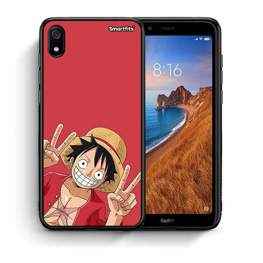 Θήκη Xiaomi Redmi 7A Pirate Luffy από τη Smartfits με σχέδιο στο πίσω μέρος και μαύρο περίβλημα | Xiaomi Redmi 7A Pirate Luffy case with colorful back and black bezels