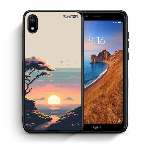 Θήκη Xiaomi Redmi 7A Pixel Sunset από τη Smartfits με σχέδιο στο πίσω μέρος και μαύρο περίβλημα | Xiaomi Redmi 7A Pixel Sunset case with colorful back and black bezels