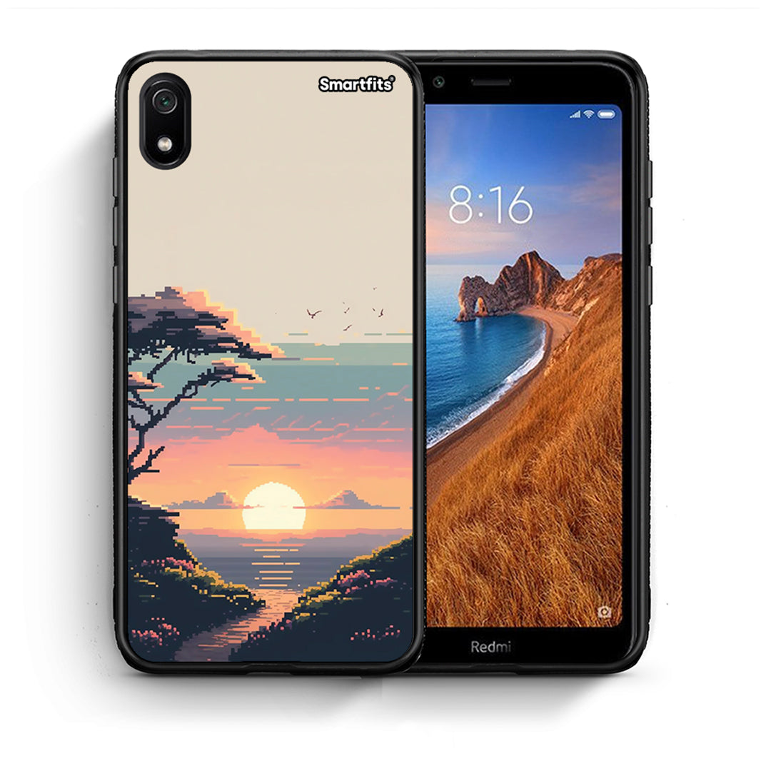 Θήκη Xiaomi Redmi 7A Pixel Sunset από τη Smartfits με σχέδιο στο πίσω μέρος και μαύρο περίβλημα | Xiaomi Redmi 7A Pixel Sunset case with colorful back and black bezels