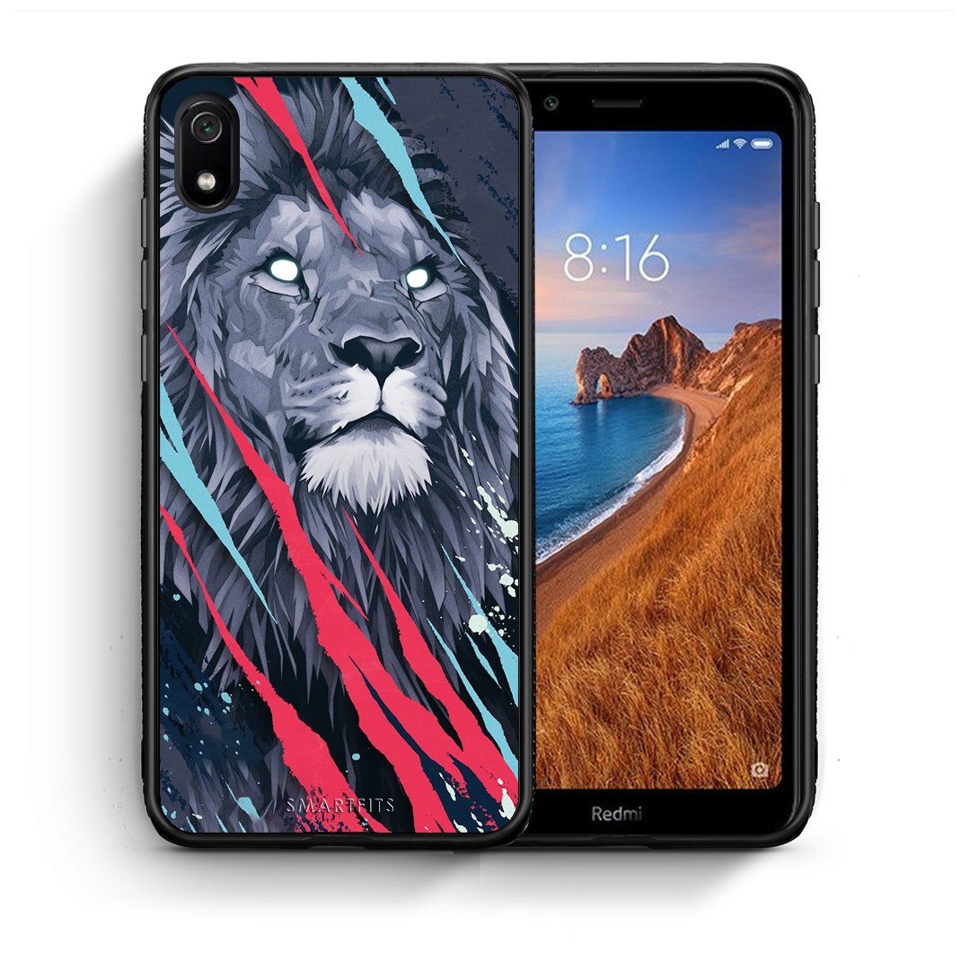 Θήκη Xiaomi Redmi 7A Lion Designer PopArt από τη Smartfits με σχέδιο στο πίσω μέρος και μαύρο περίβλημα | Xiaomi Redmi 7A Lion Designer PopArt case with colorful back and black bezels
