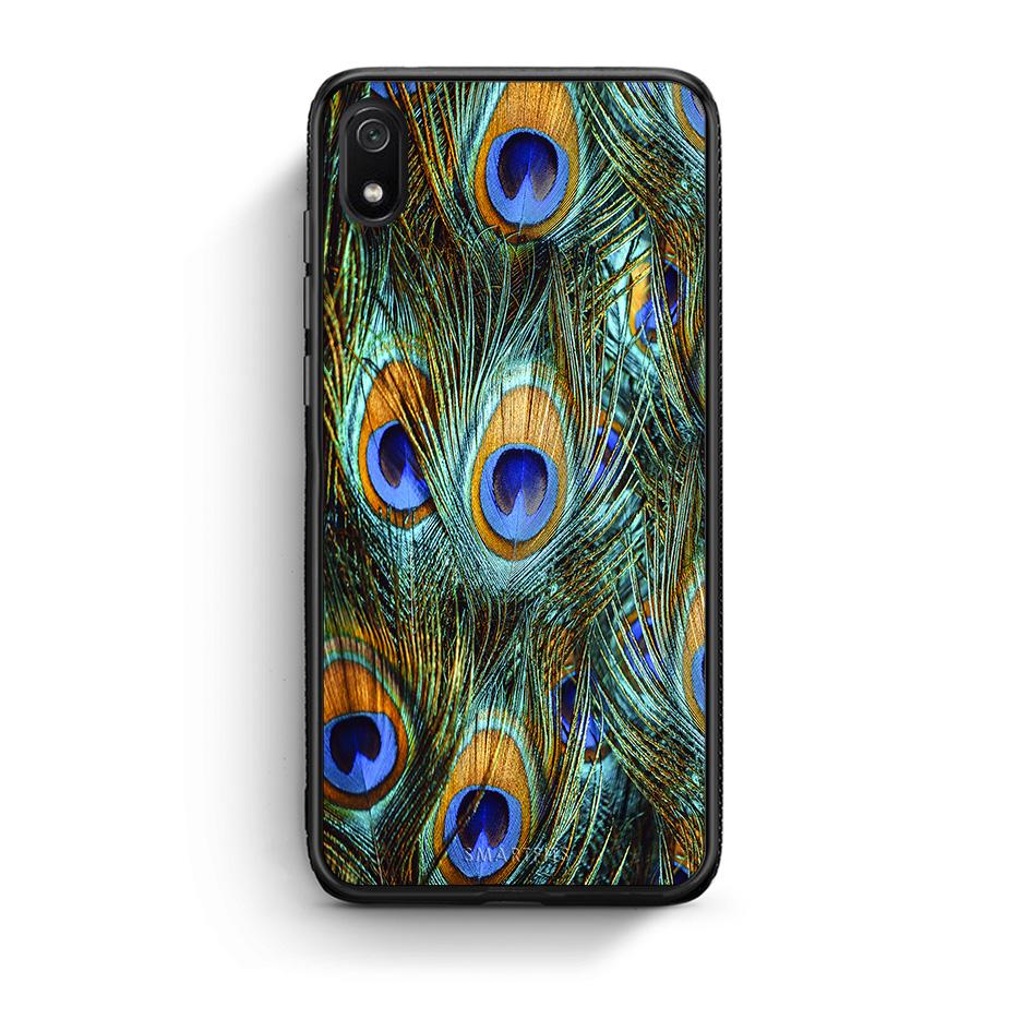 Xiaomi Redmi 7A Real Peacock Feathers θήκη από τη Smartfits με σχέδιο στο πίσω μέρος και μαύρο περίβλημα | Smartphone case with colorful back and black bezels by Smartfits