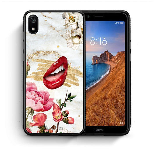 Θήκη Xiaomi Redmi 7A Red Lips από τη Smartfits με σχέδιο στο πίσω μέρος και μαύρο περίβλημα | Xiaomi Redmi 7A Red Lips case with colorful back and black bezels
