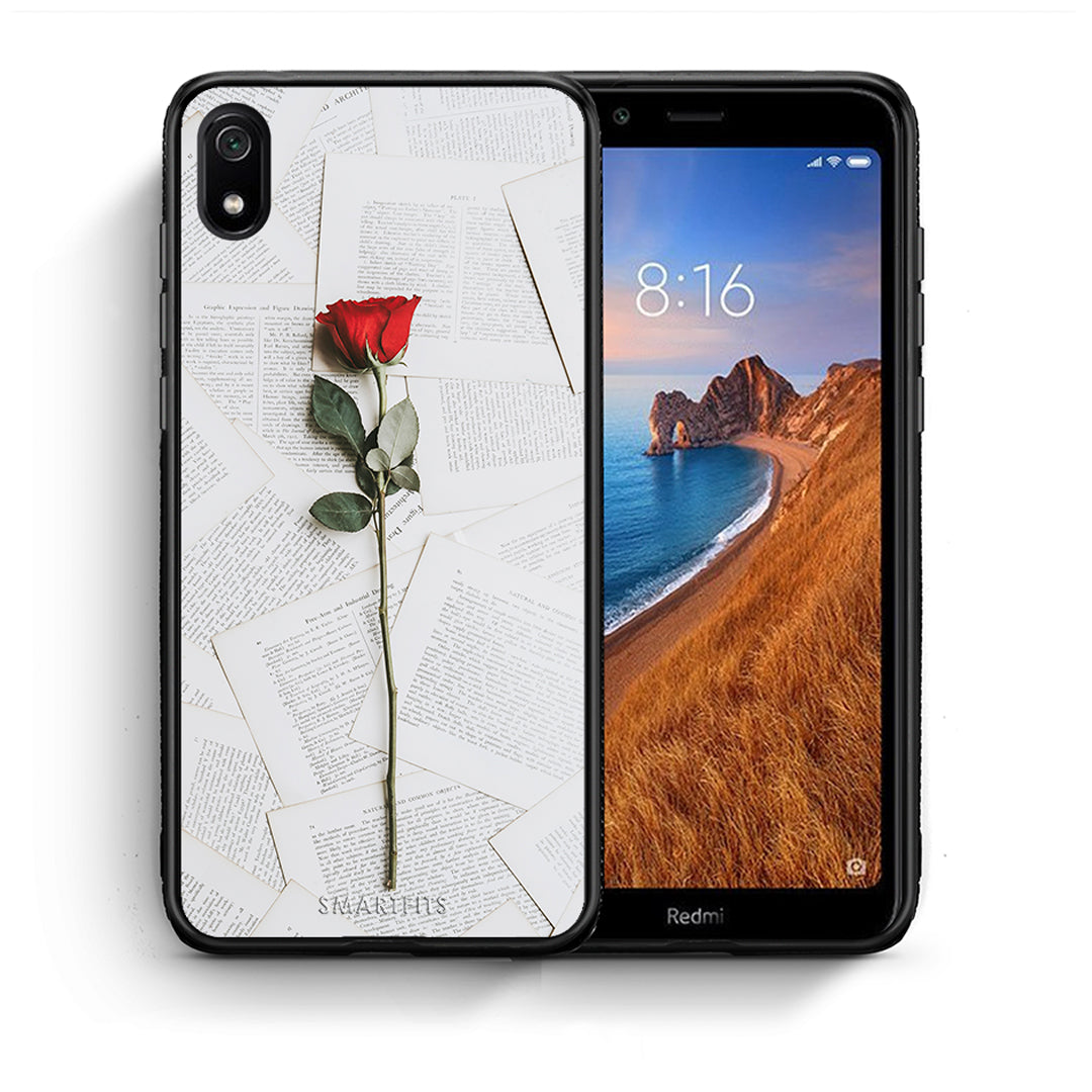 Θήκη Xiaomi Redmi 7A Red Rose από τη Smartfits με σχέδιο στο πίσω μέρος και μαύρο περίβλημα | Xiaomi Redmi 7A Red Rose case with colorful back and black bezels